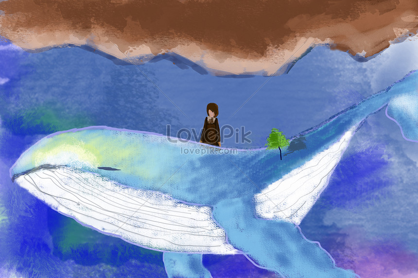海とクジラの手描きイラストイメージ 図 Id Prf画像フォーマットpsd Jp Lovepik Com