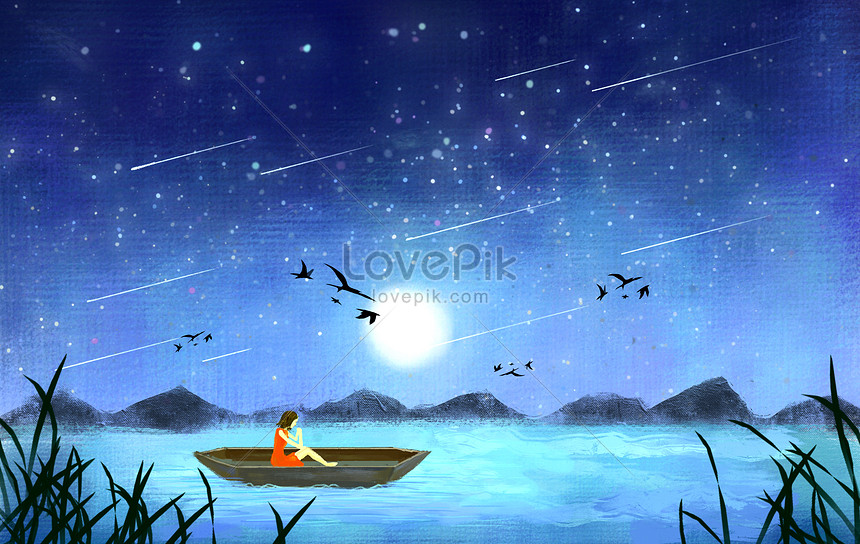 夜に星空の下でボートの女の子イメージ 図 Id Prf画像フォーマットpsd Jp Lovepik Com