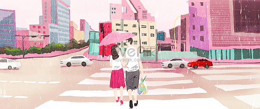 ピンクの街カップルイラストイメージ 図 Id Prf画像フォーマットpsd Jp Lovepik Com