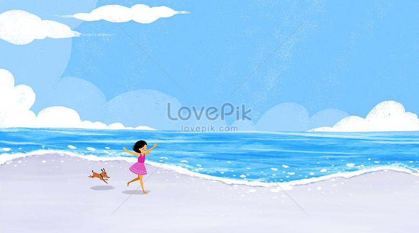 A Girl Running By The Sea Illustration Image Picture Free Download Lovepik Com