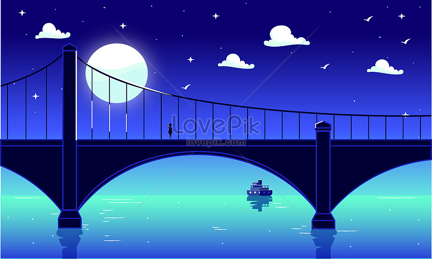 海の橋の夜景の美しいイラストイメージ 図 Id Prf画像フォーマットai Jp Lovepik Com