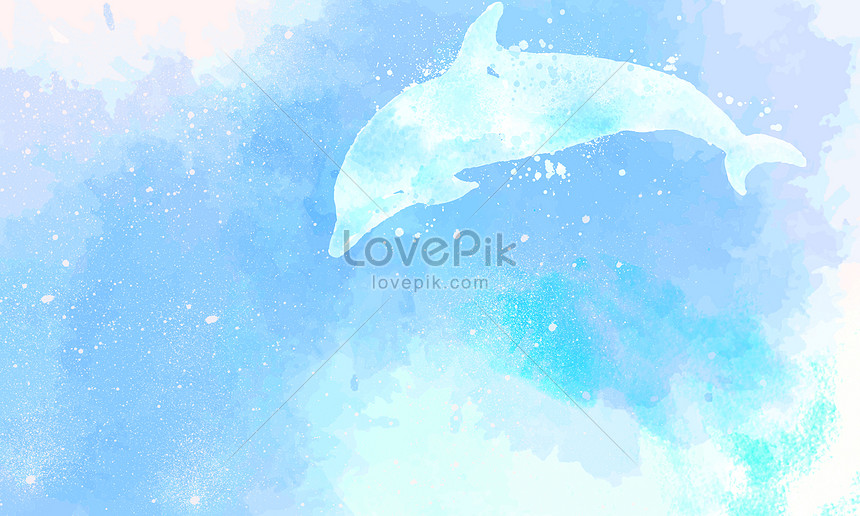 水彩海豚清新背景圖片素材 Psd圖片尺寸4000 2400px 高清圖片 Zh Lovepik Com