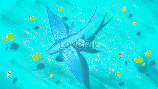 Flying Fish, Green Light, Blue Painting, Green Whale PNG White