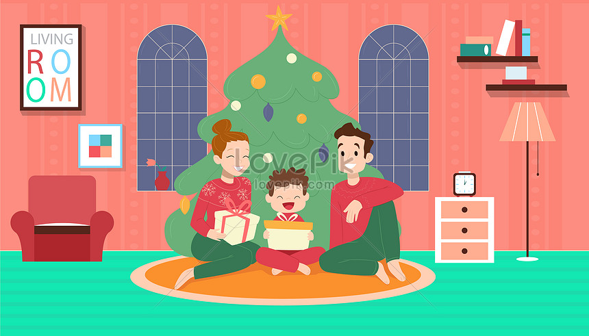 Familia De Tres En Casa Para Navidad | PSD ilustraciones imagenes descarga  gratis - Lovepik