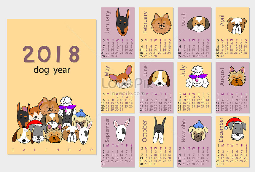 The 2018 dog year illustration calendar illustration image_picture free ...