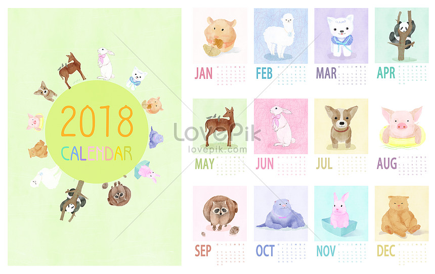 The calendar of the chinese zodiac in 2018 illustration