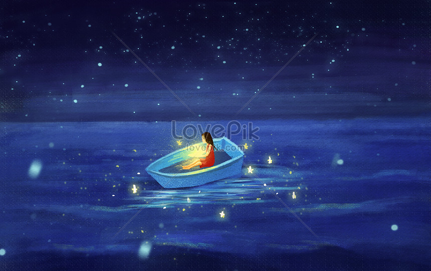 The Little Girl In The Ocean Of Dreams Illustration - 