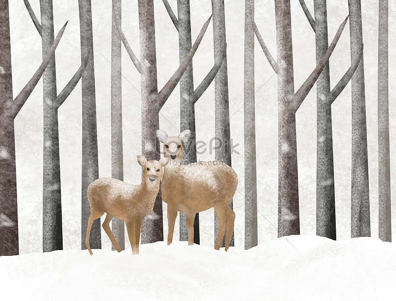 雪に覆われた森と鹿イメージ 図 Id Prf画像フォーマットpsd Jp Lovepik Com