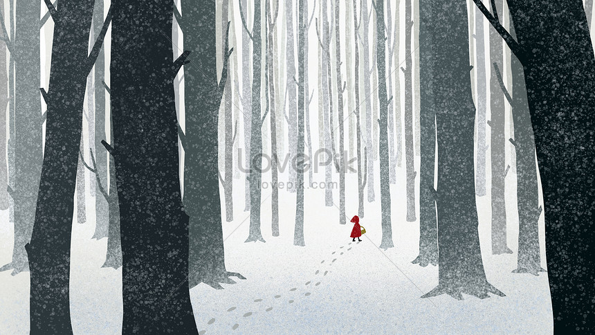 Chica En El Bosque En La Nieve  PSD ilustraciones imagenes descarga gratis  - Lovepik