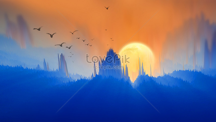 Sáng Tạo Hình ảnh Phong Cảnh Núi Với Mặt Trời Lặn Hình ảnh | Định dạng hình  ảnh PSD 400099247