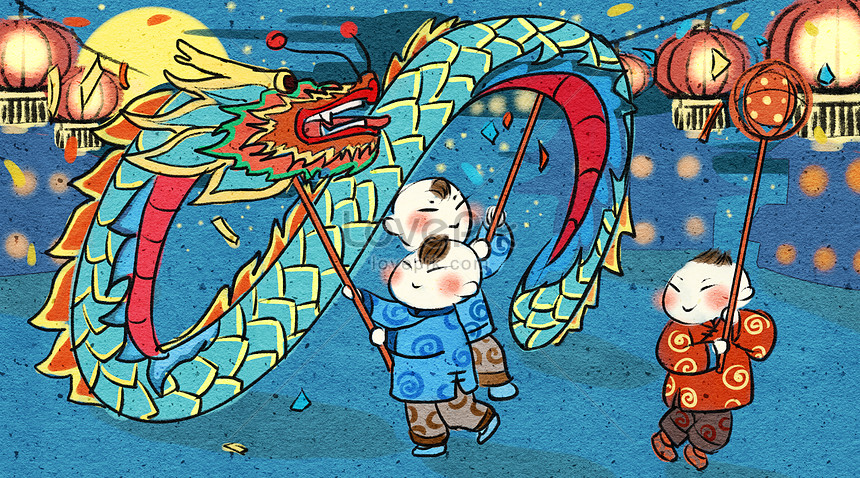 Fuwa dragon dance the lantern festival illustration image_picture free ...