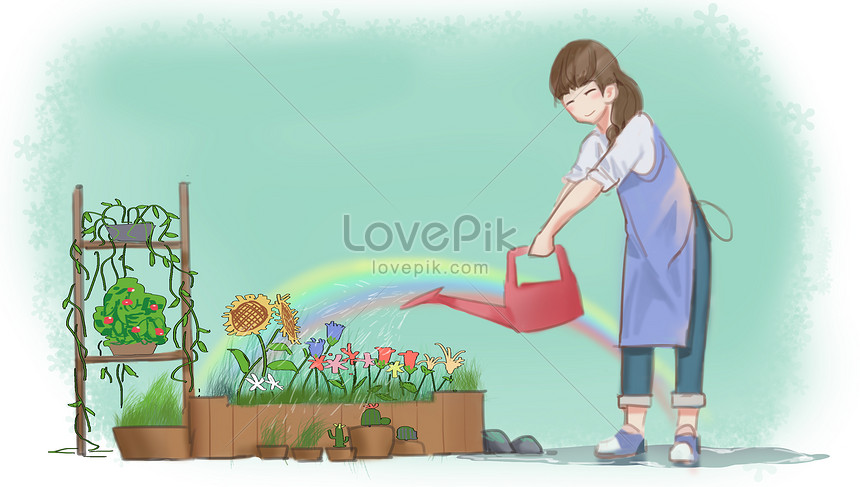 春の女の子の花の水やりイメージ 図 Id Prf画像フォーマットpsd Jp Lovepik Com