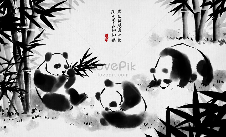 chinese painting bamboo and panda