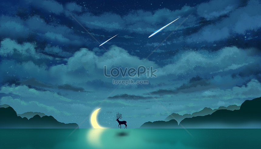 鹿と星の下の月の美しいイラストイメージ 図 Id Prf画像フォーマットpsd Jp Lovepik Com