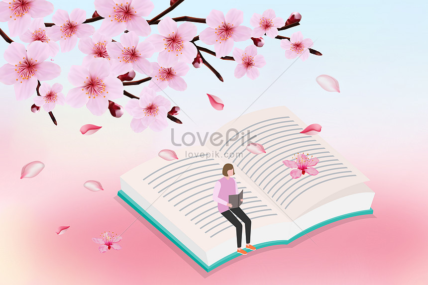 Menyembuhkan Bunga Sakura Di Bawah Gadis Buku Gadis Gambar Unduh