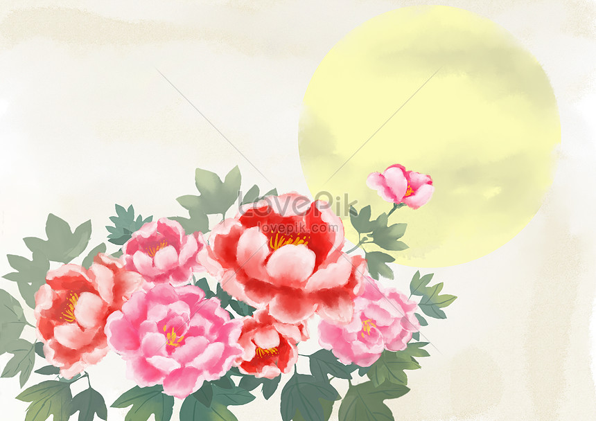 Chinese fengshui color ink and ink peony illustration image_picture free  download 