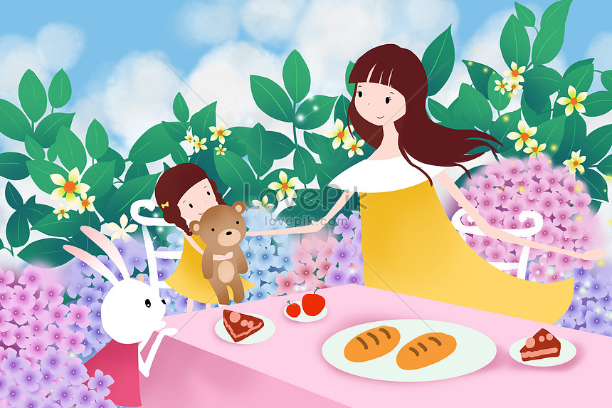 Cartoon illustrations for a spring picnic illustration image_picture free  download 