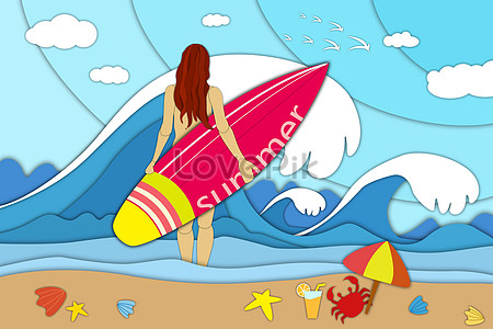 Beach girl running cartoon illustration image_picture free download ...