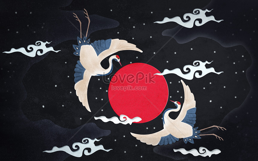 Auspicious clouds and cranes illustration image_picture free download ...