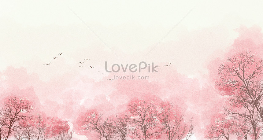 The aesthetic background of hand-painted chinese cherry blossoms  illustration image_picture free download 