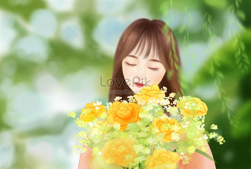 花束を持って女の子イメージ 図 Id Prf画像フォーマットpsd Jp Lovepik Com