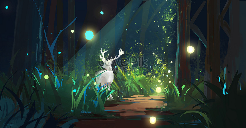 The Elk In The Forest At Night Illustration Image Picture Free Download Lovepik Com