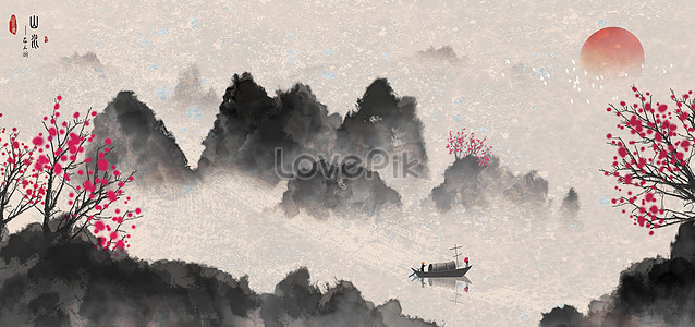 Chinese fengshui ink landscape painting illustration image_picture free ...