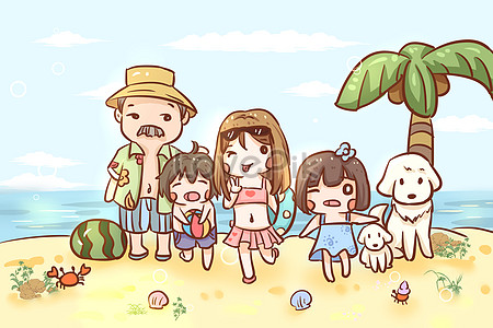 Rodinný portrét na pláži na letní prázdniny ilustrace