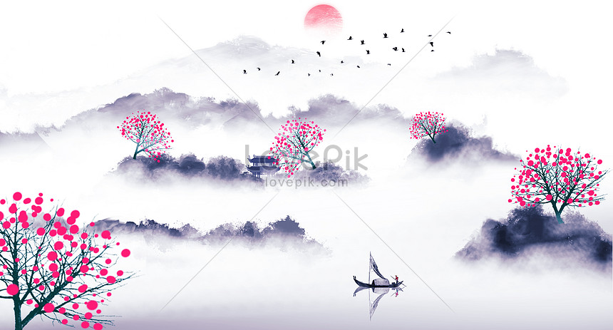 Lukisan Pemandangan Tinta Gaya Cina Gambar Unduh Gratis Ilustrasi 400187520 Format Gambar Psd Lovepik Com