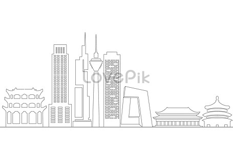 Shanghai landmark city line draft illustration image_picture free ...