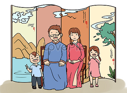 Rodinný život rodinný portrét komiks ilustrace