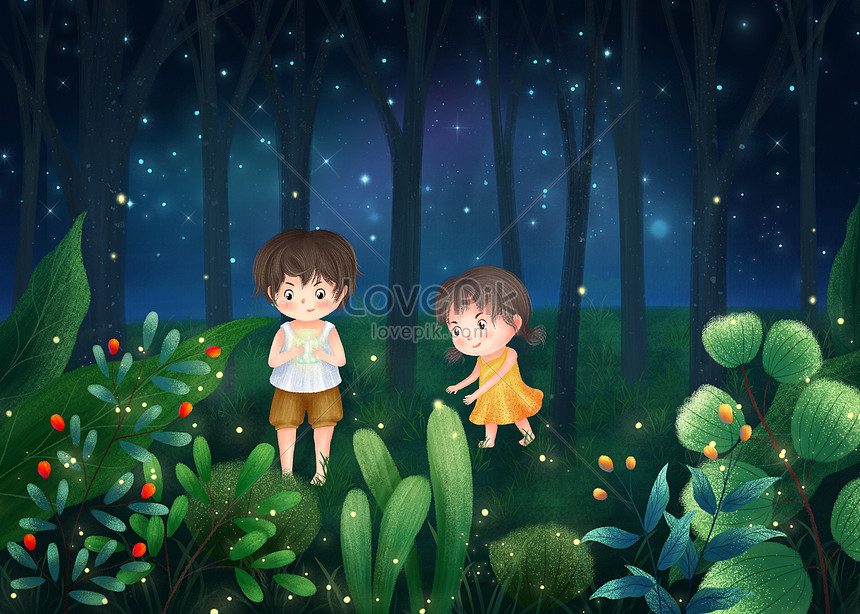 子供の頃の楽しみ 真夏の夜にホタルを捕まえるイメージ 図 Id Prf画像フォーマットpsd Jp Lovepik Com