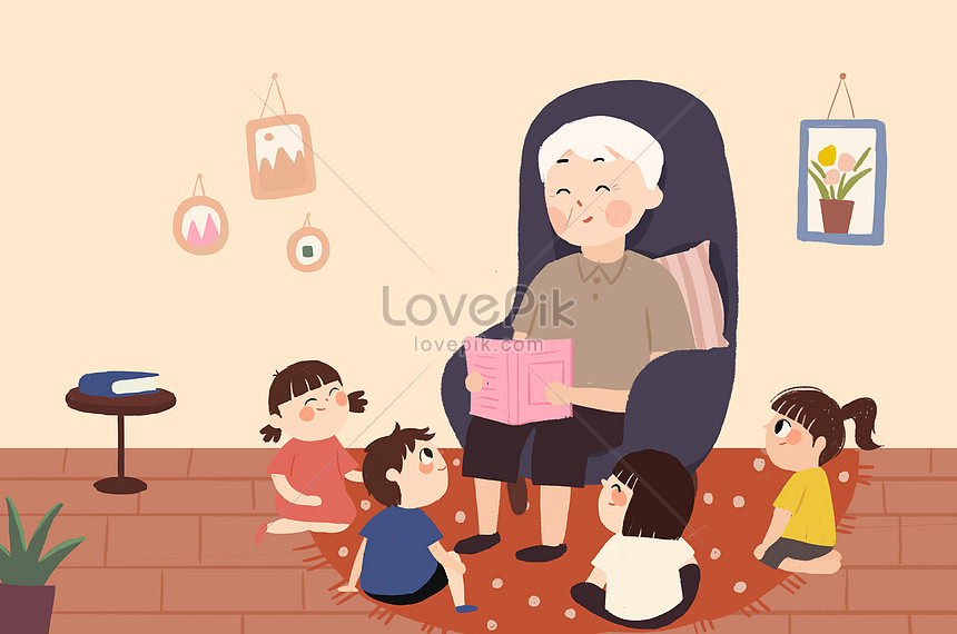Familia Y Abuelo Contando Historias | PSD ilustraciones imagenes descarga  gratis - Lovepik