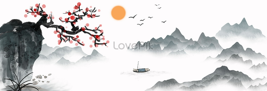 Chinese wind and ink landscape painting illustration image_picture free ...