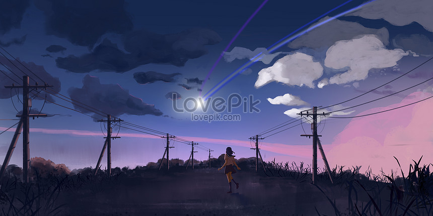 夕焼け夜空イラストイメージ 図 Id Prf画像フォーマットpsd Jp Lovepik Com