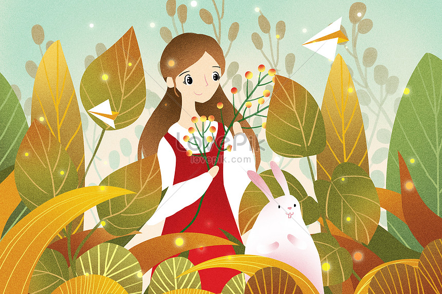 秋の女の子のイラストイメージ 図 Id Prf画像フォーマットpsd Jp Lovepik Com