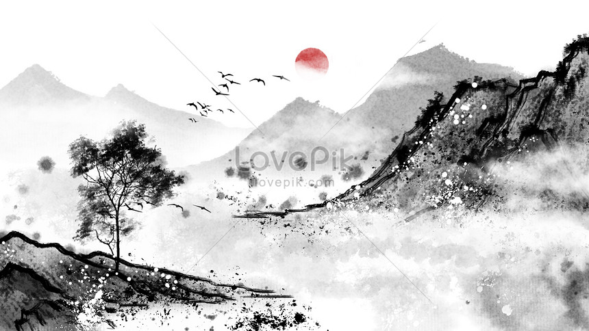 中国風の黒と白の風景の背景イラストイメージ 図 Id Prf画像フォーマットpsd Jp Lovepik Com