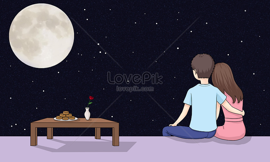 Parejas Disfrutando De La Luna | PSD ilustraciones imagenes descarga gratis  - Lovepik