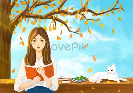 Gif a girl reading in flowers illustration image_picture free download ...