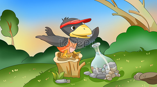 A Crow Drinks Water, Glass Water, Liquid Water, Cartoon Water PNG ...