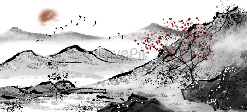 中華風インクの風景の背景イラストイメージ 図 Id Prf画像フォーマットpsd Jp Lovepik Com