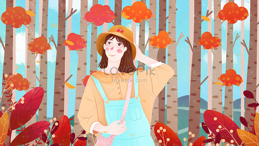 秋の秋の屋外女の子イラストイメージ 図 Id Prf画像フォーマットpsd Doc Jp Lovepik Com
