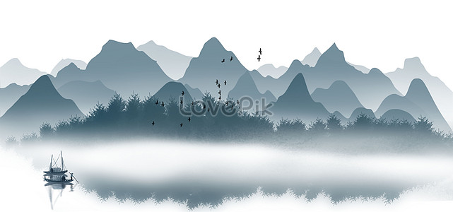 Landscape ink and water ink illustration image_picture free download ...