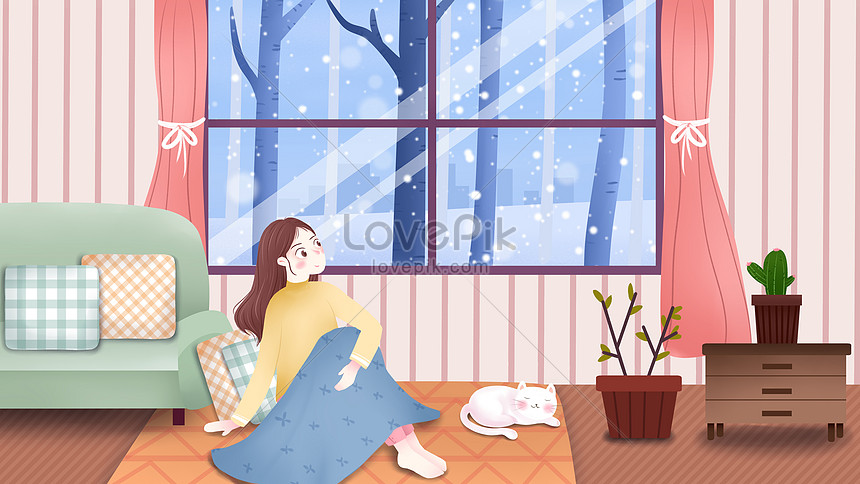 二十四太陽条件雪の部屋の女の子雪鑑賞イラストイメージ 図 Id Prf画像フォーマットdoc Psd Jp Lovepik Com