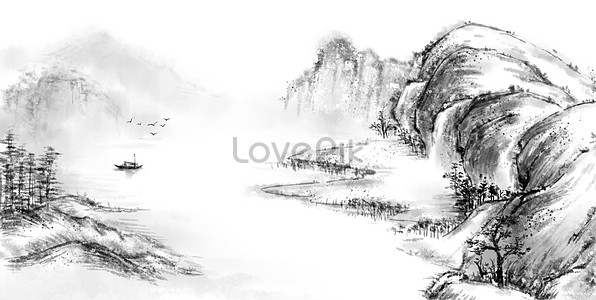 Landscape ink and water ink illustration image_picture free download ...