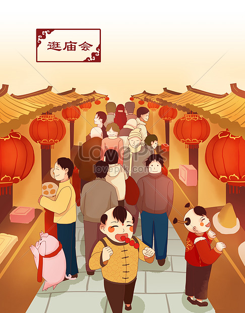 Spring festival custom visiting temple fairs illustration image_picture ...