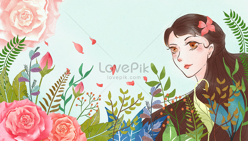花と女の子のイラストイメージ 図 Id Prf画像フォーマットpsd Jp Lovepik Com