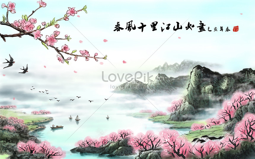 Tranh Phong Cảnh Mùa Xuân Hình ảnh | Định dạng hình ảnh PSD 400997901|  