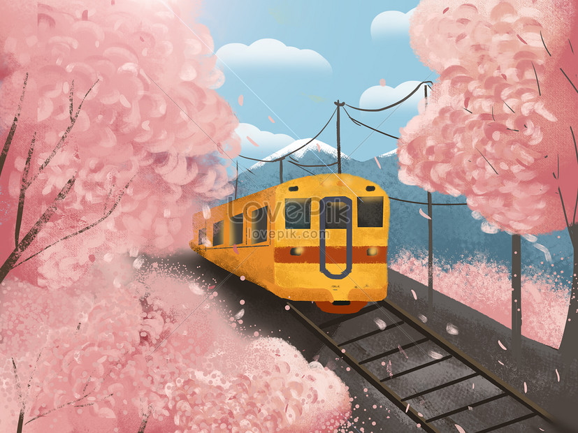 日本の桜電車の風景イラストイメージ 図 Id Prf画像フォーマットpsd Jp Lovepik Com