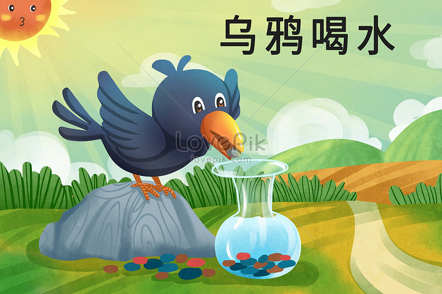 Crows drink water illustration image_picture free download  